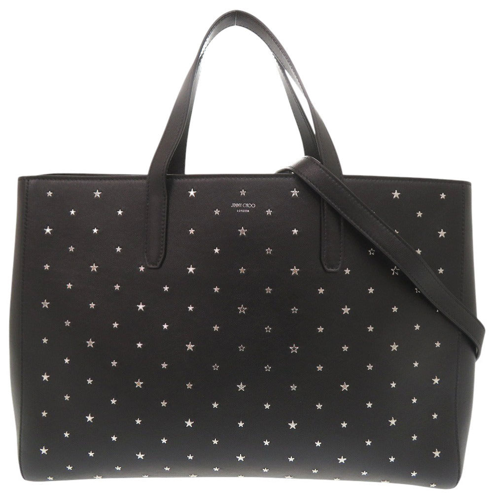 新品同様 ジミーチュウ スタースタッズ レザー ブラック 2WAY トートバッグ 黒 0836【中古】JIMMY CHOO