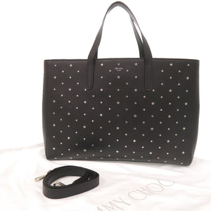 新品同様 ジミーチュウ スタースタッズ レザー ブラック 2WAY トートバッグ 黒 0836【中古】JIMMY CHOO