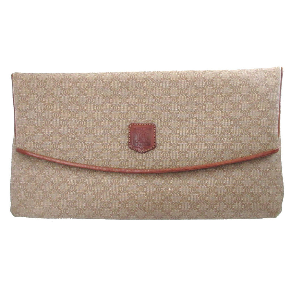 セリーヌ マカダム PVC レザー ベージュ ブラウン 茶 クラッチバッグ 0854【中古】CELINE