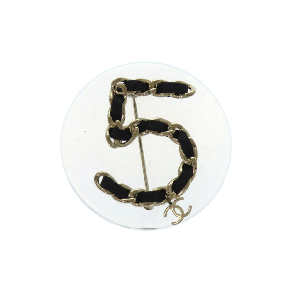新品同様 シャネル No.5 ココマーク B18 B レザー ブラック チェーンモチーフ ブローチ アクセサリー 0905 【中古】 CHANEL