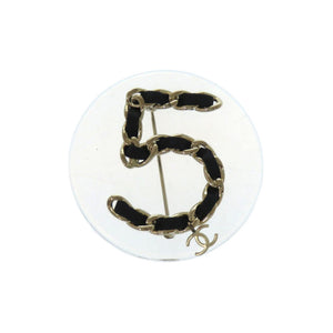 新品同様 シャネル No.5 ココマーク B18 B レザー ブラック チェーンモチーフ ブローチ アクセサリー 0905 【中古】 CHANEL