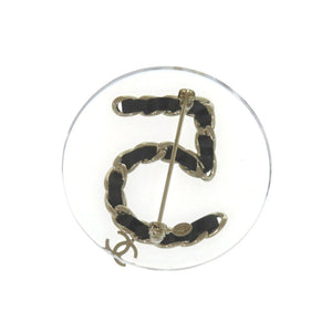 新品同様 シャネル No.5 ココマーク B18 B レザー ブラック チェーンモチーフ ブローチ アクセサリー 0905 【中古】 CHANEL