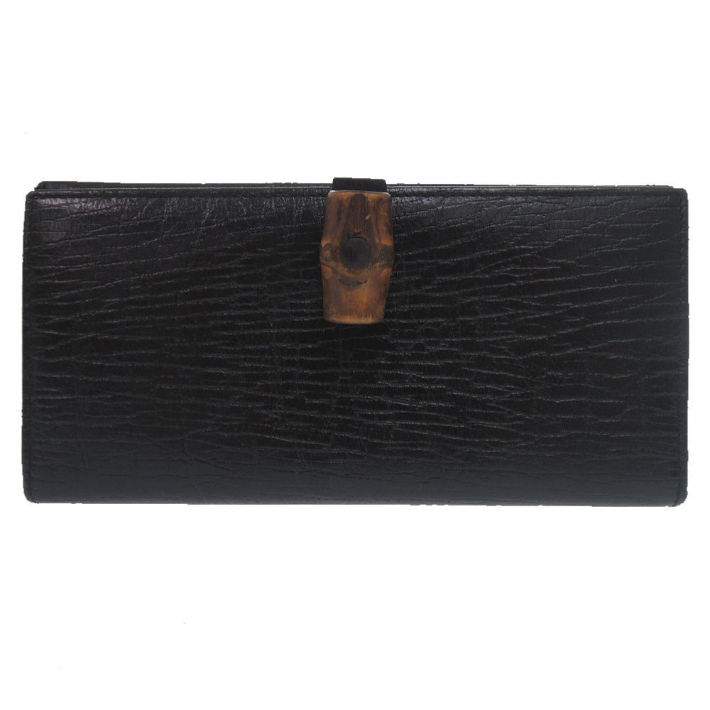 美品 グッチ バンブー 二つ折り長財布 112522 レザー ブラック ブラウン 黒 0920【中古】GUCCI