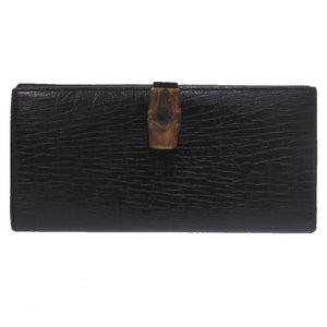 美品 グッチ バンブー 二つ折り長財布 112522 レザー ブラック ブラウン 黒 0920【中古】GUCCI