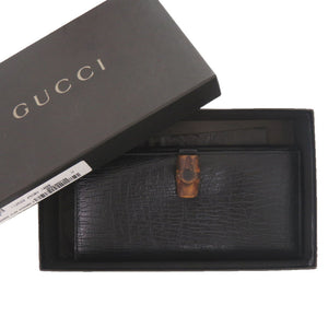 美品 グッチ バンブー 二つ折り長財布 112522 レザー ブラック ブラウン 黒 0920【中古】GUCCI