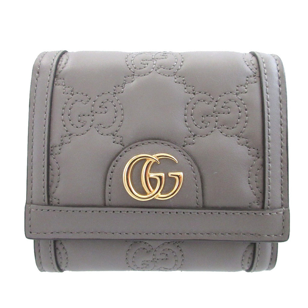 新品同様 グッチ 723799 GGマトラッセ レザー グレー 2つ折り財布 財布 0951【中古】GUCCI