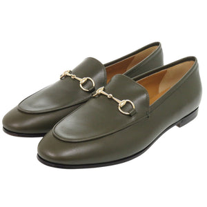 未使用 グッチ ヨルダーン ホースビット グッチシマ レザー サイズ 38 1/2 786016 オリーブ ローファー 0957【中古】GUCCI
