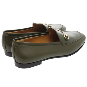 未使用 グッチ ヨルダーン ホースビット グッチシマ レザー サイズ 38 1/2 786016 オリーブ ローファー 0957【中古】GUCCI