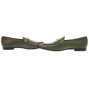 未使用 グッチ ヨルダーン ホースビット グッチシマ レザー サイズ 38 1/2 786016 オリーブ ローファー 0957【中古】GUCCI