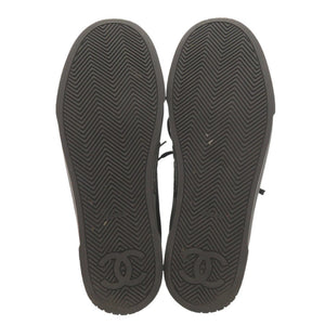 美品 シャネル ココマーク G32383 サイズ37 1/2 サテン ラバー ブラック ブルー スニーカー 黒 0958【中古】CHANEL