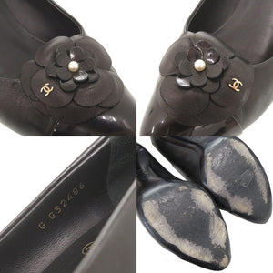 シャネル カメリア ココマーク サイズ38C レザー ブラック パンプス ヒール 黒 0959【中古】CHANEL