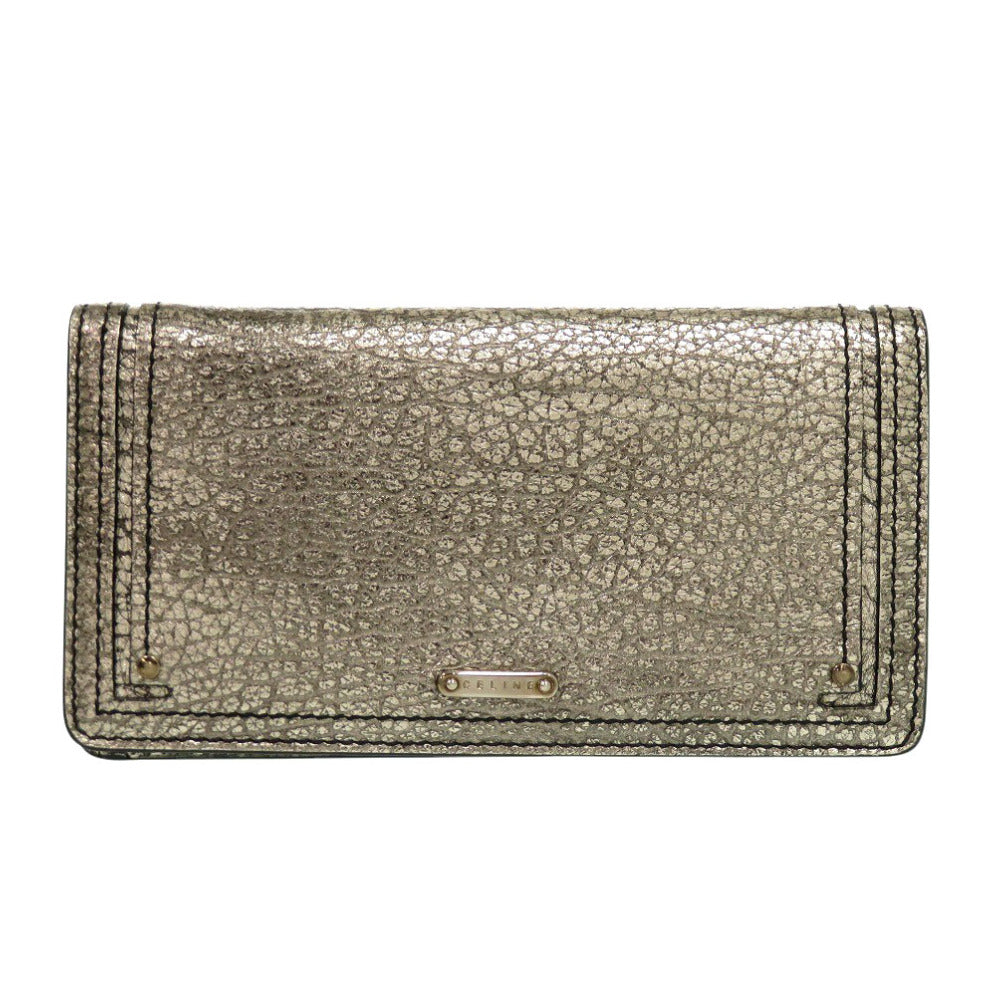 美品 セリーヌ レザー ガンメタリック 長財布 0973【中古】CELINE