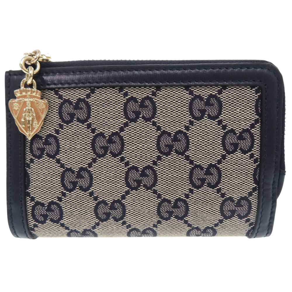 新品同様 グッチ GGキャンバス ネイビー 658634 二つ折り財布 L字 財布 紺 0997 【中古】 GUCCI