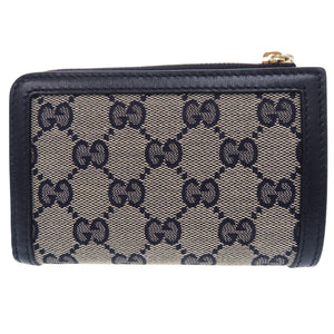 新品同様 グッチ GGキャンバス ネイビー 658634 二つ折り財布 L字 財布 紺 0997 【中古】 GUCCI