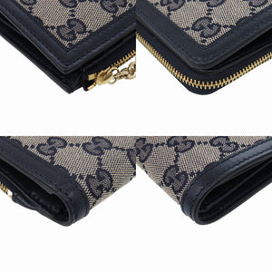 新品同様 グッチ GGキャンバス ネイビー 658634 二つ折り財布 L字 財布 紺 0997 【中古】 GUCCI