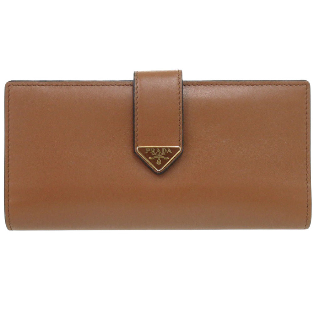 プラダ シティカーフタブ 1MV025 レザー ブラウン 長財布 茶 0998【中古】PRADA