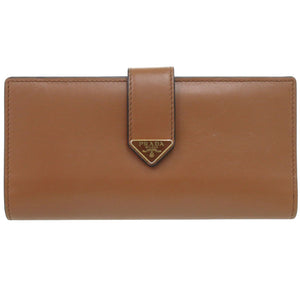プラダ シティカーフタブ 1MV025 レザー ブラウン 長財布 茶 0998【中古】PRADA