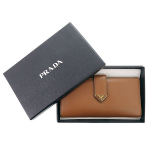 プラダ シティカーフタブ 1MV025 レザー ブラウン 長財布 茶 0998【中古】PRADA