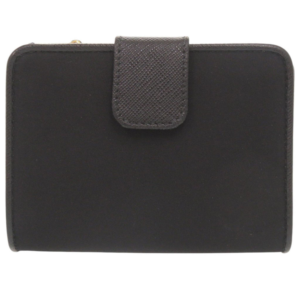 美品 プラダ トライアングルロゴ 1ML018 ナイロン レザー ブラック 二つ折り財布 黒 1000【中古】PRADA