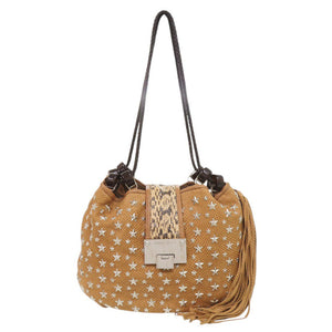 ジミーチュウ スタッズ パイソン型押しレザー ブラウン ショルダーバッグ 茶 1005【中古】JIMMY CHOO