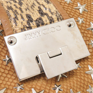 ジミーチュウ スタッズ パイソン型押しレザー ブラウン ショルダーバッグ 茶 1005【中古】JIMMY CHOO