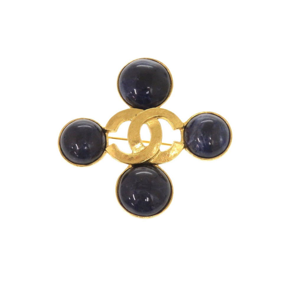 美品 シャネル ヴィンテージ ココマーク メタル カラーストーン ゴールド ブローチ 1033【中古】CHANEL