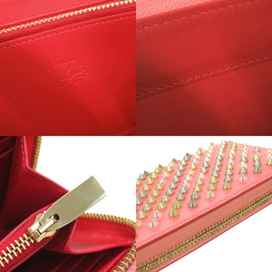 美品 クリスチャンルブタン パネトーネ マルチスパイクスタッズ レザー ピンク ラウンドファスナー 長財布 1050【中古】Christian Louboutin
