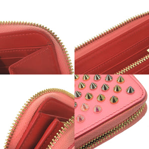 美品 クリスチャンルブタン パネトーネ マルチスパイクスタッズ レザー ピンク ラウンドファスナー 長財布 1050【中古】Christian Louboutin