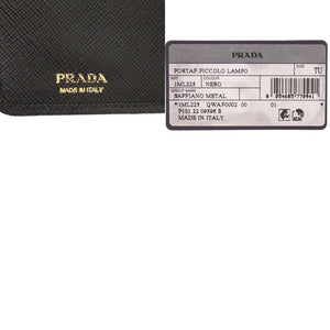 新品同様 プラダ サフィアーノ 1ML225 レザー ブラック 二つ折り財布 黒 1071【中古】PRADA