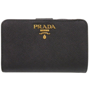 新品同様 プラダ サフィアーノ 1ML225 レザー ブラック 二つ折り財布 黒 1071【中古】PRADA
