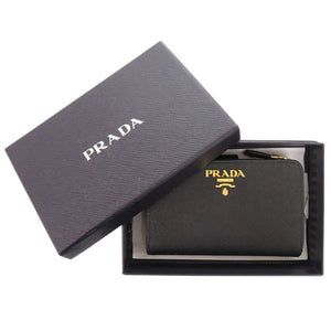 新品同様 プラダ サフィアーノ 1ML225 レザー ブラック 二つ折り財布 黒 1071【中古】PRADA