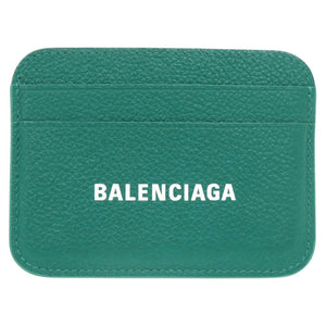 美品 バレンシアガ CASH カードホルダー ロゴ レザー グリーン カードケース 1074【中古】BALENCIAGA