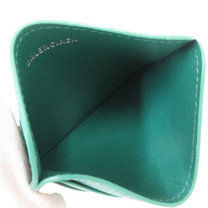 美品 バレンシアガ CASH カードホルダー ロゴ レザー グリーン カードケース 1074【中古】BALENCIAGA