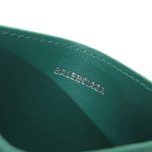 美品 バレンシアガ CASH カードホルダー ロゴ レザー グリーン カードケース 1074【中古】BALENCIAGA