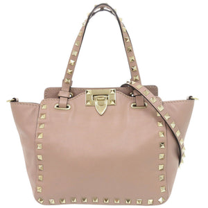 ヴァレンティノ ガラヴァーニ ロックスタッズ レザー ピンクベージュ 2WAY ハンドバッグ ショルダーバッグ 1102【中古】Valentino Garavani