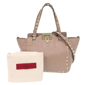 ヴァレンティノ ガラヴァーニ ロックスタッズ レザー ピンクベージュ 2WAY ハンドバッグ ショルダーバッグ 1102【中古】Valentino Garavani