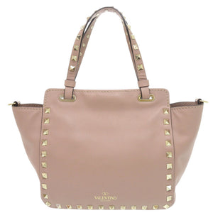ヴァレンティノ ガラヴァーニ ロックスタッズ レザー ピンクベージュ 2WAY ハンドバッグ ショルダーバッグ 1102【中古】Valentino Garavani