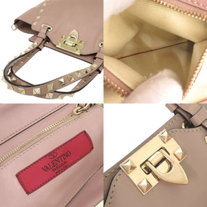 ヴァレンティノ ガラヴァーニ ロックスタッズ レザー ピンクベージュ 2WAY ハンドバッグ ショルダーバッグ 1102【中古】Valentino Garavani