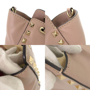 ヴァレンティノ ガラヴァーニ ロックスタッズ レザー ピンクベージュ 2WAY ハンドバッグ ショルダーバッグ 1102【中古】Valentino Garavani