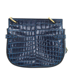 美品 マルベリー アンバリー サッチェル クロコ型押し レザー ブルー ショルダーバッグ 青 1118【中古】MULBERRY
