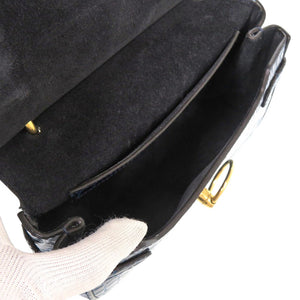 美品 マルベリー アンバリー サッチェル クロコ型押し レザー ブルー ショルダーバッグ 青 1118【中古】MULBERRY