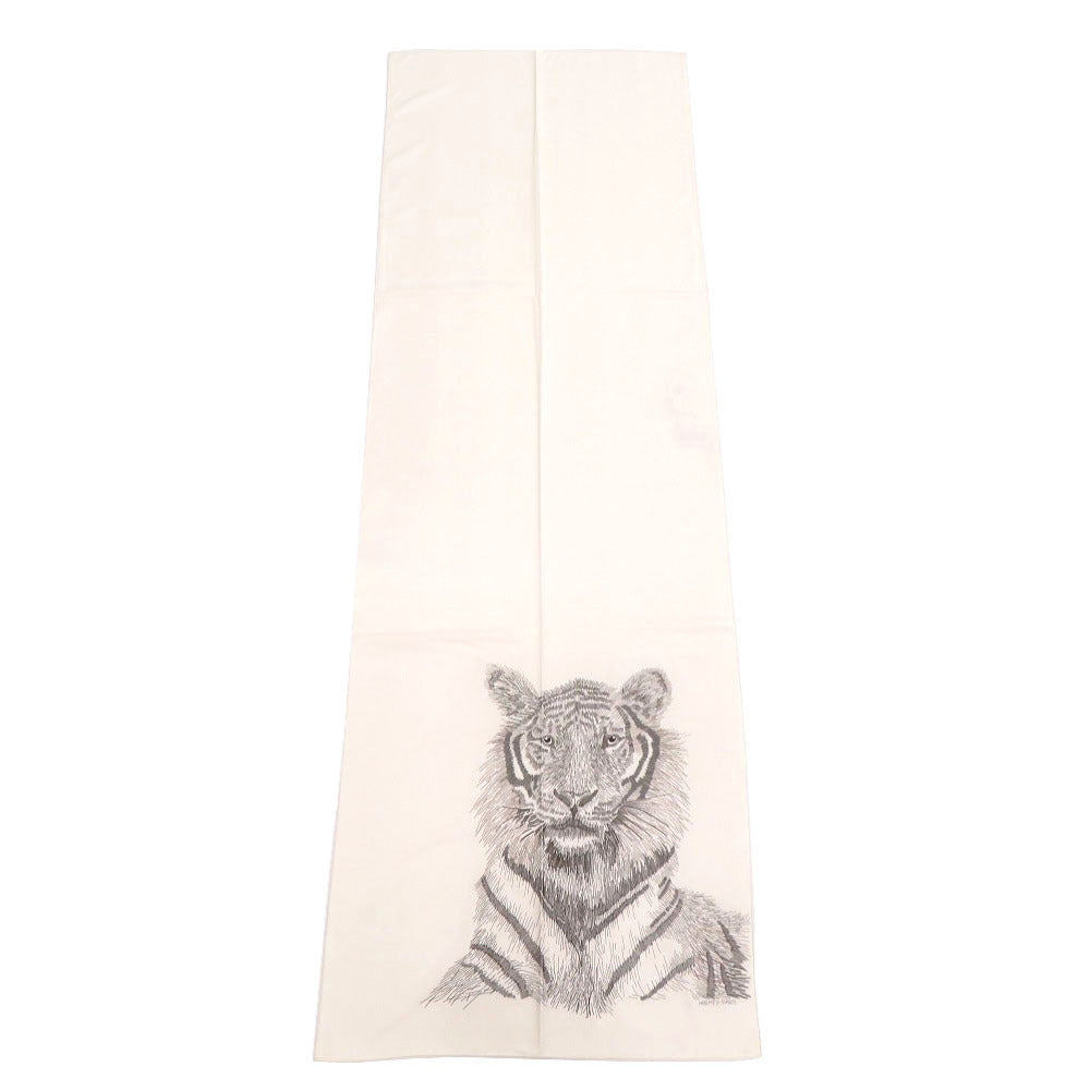 美品 エルメス ティグレ ロイヤル 王者の虎 大判 スカーフ シルク ビーズ アイボリー 1128 【中古】 HERMES