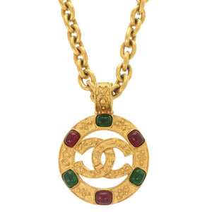 美品 シャネル ヴィンテージ ココマーク グリポア メタル カラーストーン ゴールド ネックレス 1202【中古】CHANEL