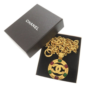 美品 シャネル ヴィンテージ ココマーク グリポア メタル カラーストーン ゴールド ネックレス 1202【中古】CHANEL