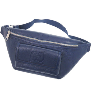新品同様 グッチ GG 825964 レザー ブルー ボディバッグ ウエストバッグ 青 1233【中古】GUCCI