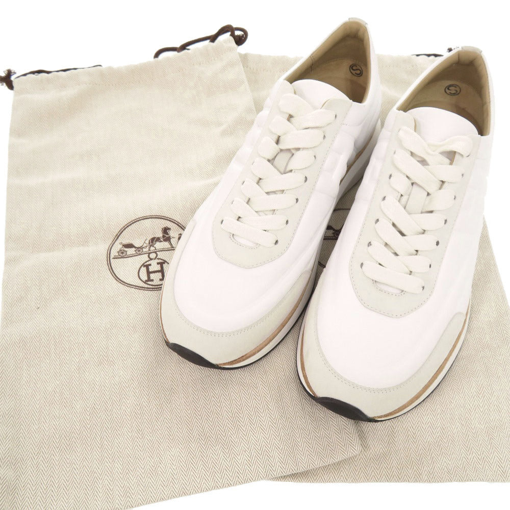 未使用 エルメス EASY イージー サイズ40 1/2 カーフ シェーヴルヴェロア ホワイト スニーカー 1240【中古】HERMES メンズ
