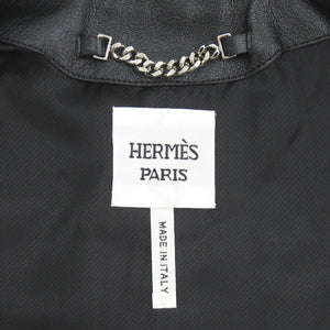新品同様 エルメス フィットジレ シェーブル サイズ34 ブラック レザーベスト 黒 1248【中古】HERMES