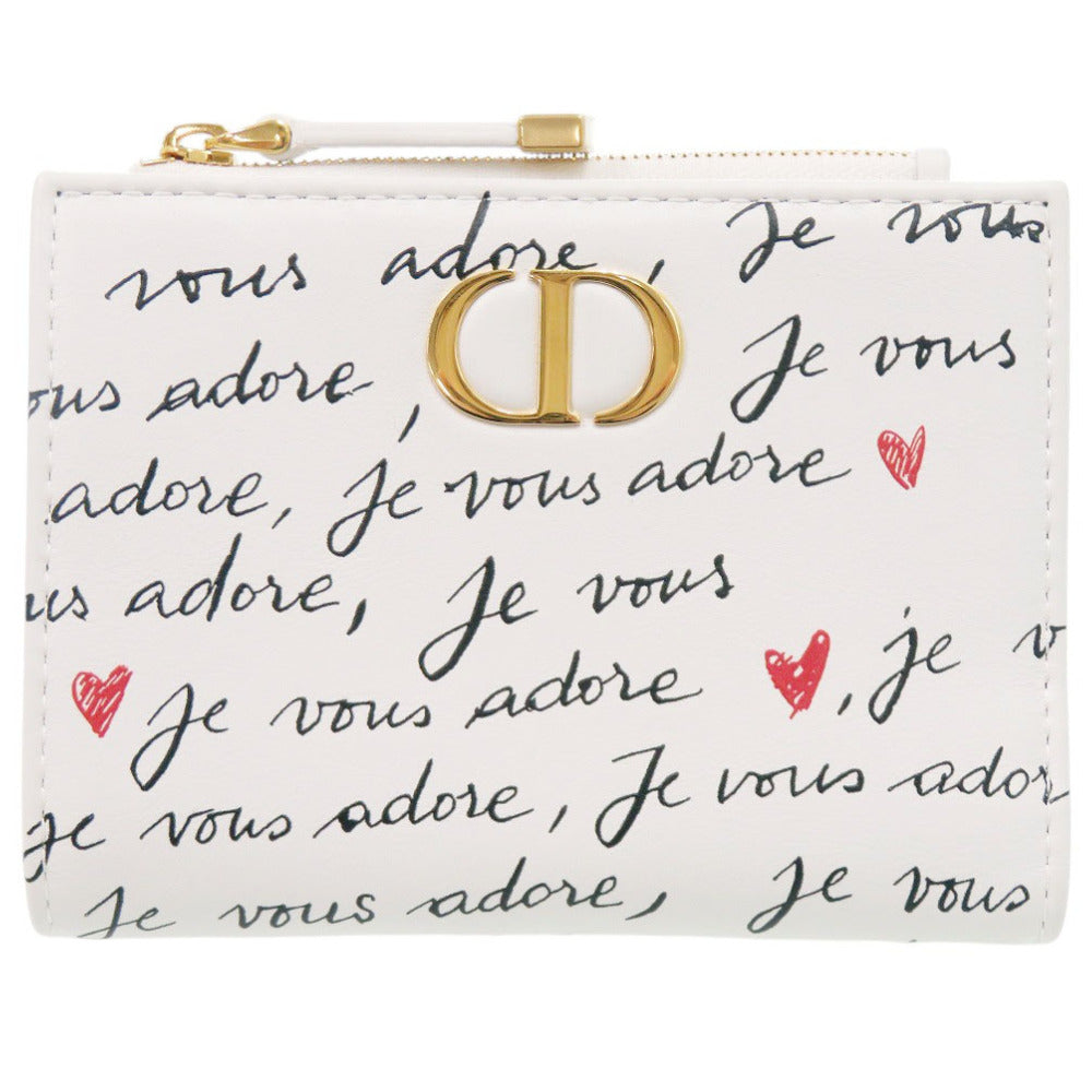 新品同様 ディオール カロ ダリアウォレット ハート レザー ホワイト 二つ折り財布 白 1344【中古】Dior