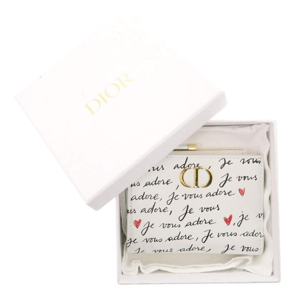 新品同様 ディオール カロ ダリアウォレット ハート レザー ホワイト 二つ折り財布 白 1344【中古】Dior
