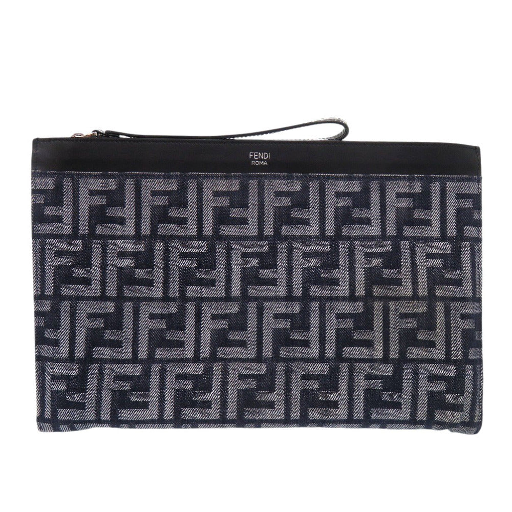 フェンディ ズッカ柄 7N0134 キャンバス レザー ネイビー ブラック クラッチバッグ 1368【中古】FENDI